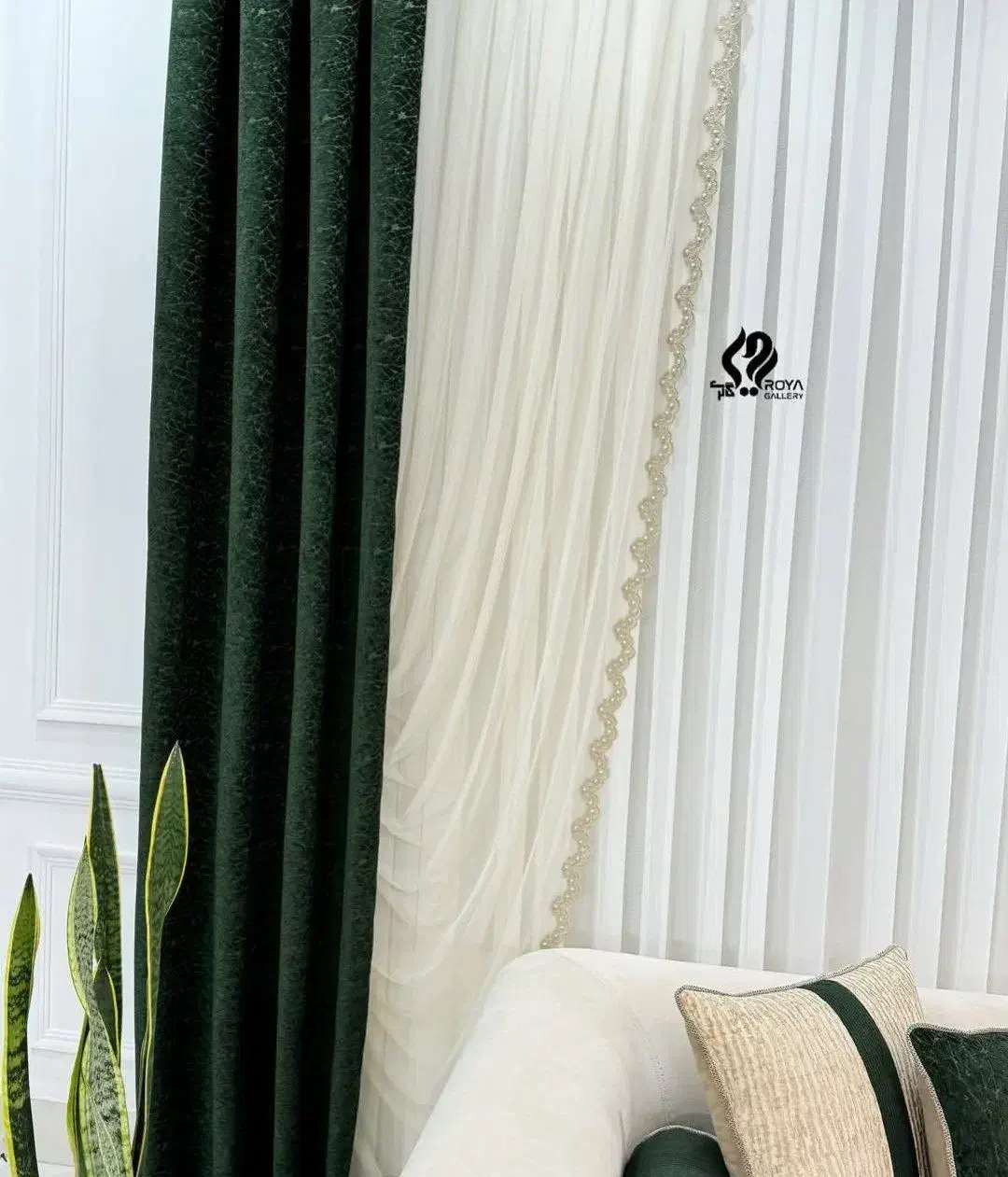 دوعدد پنل پرده سبز یشمی مغزی دوزی،نونو،،|پرده، رانر، رومیزی|رباط‌کریم, رباط‌کریم|دیوار