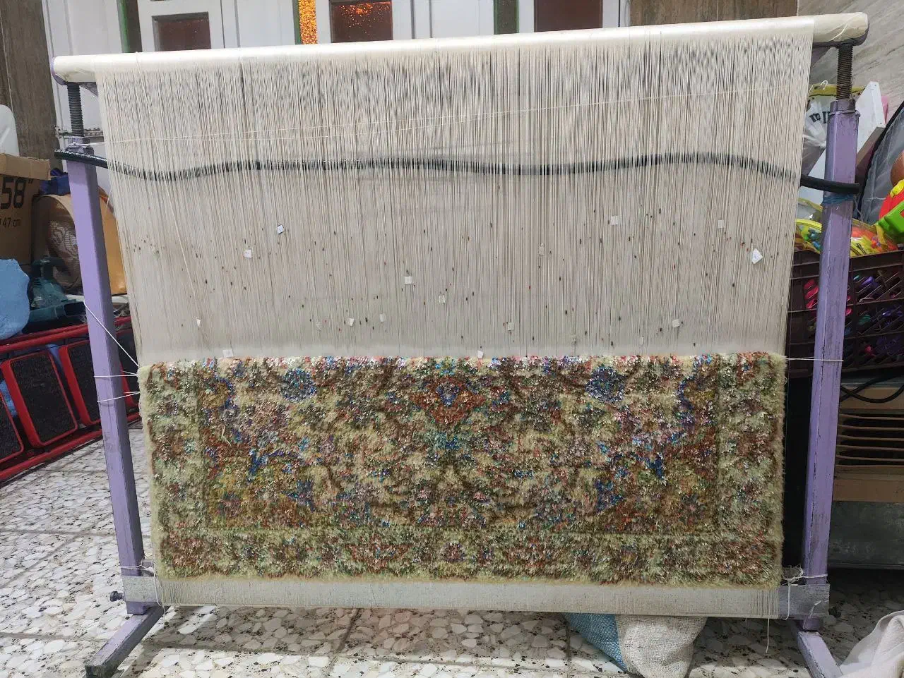 قالی ابریشمی عنوان شاه عباسی|فرش|نجف‌آباد, شهدای غربی|دیوار