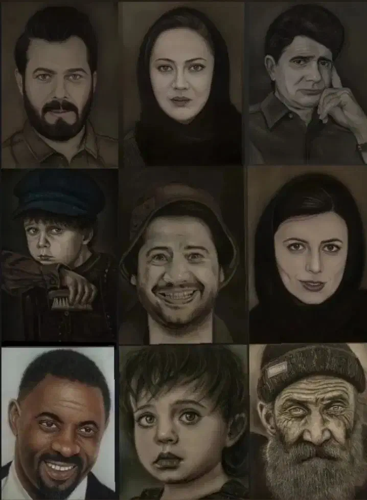 طراحی چهره سیاه قلم و رنگ روغن|تابلو، نقاشی، عکس|مشهد, شهید فرامرز عباسی|دیوار