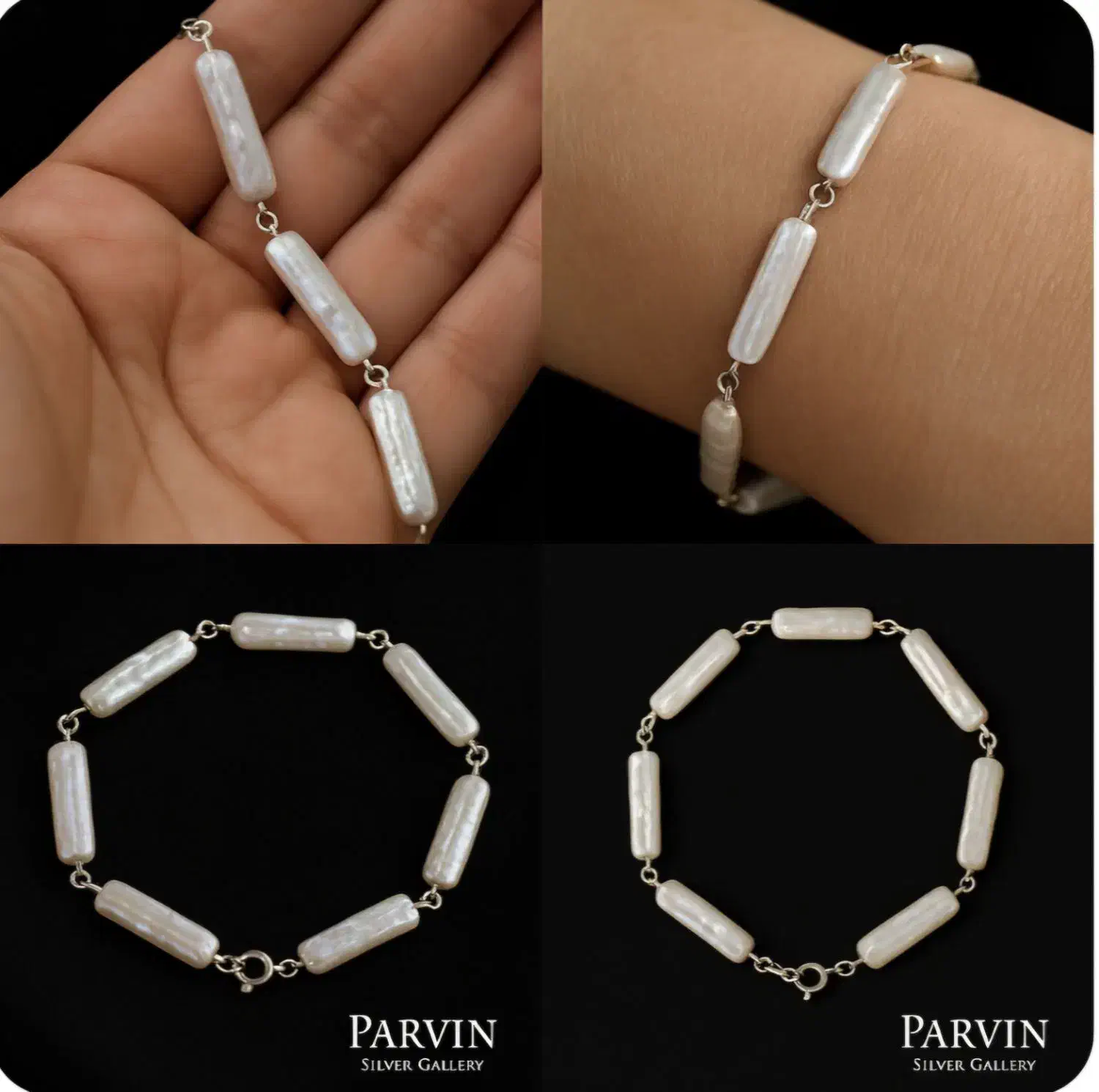 دستبند نقره عیار ۹۲۵ با مروارید پرورشی اصل باروک|جواهرات|کرمانشاه, |دیوار