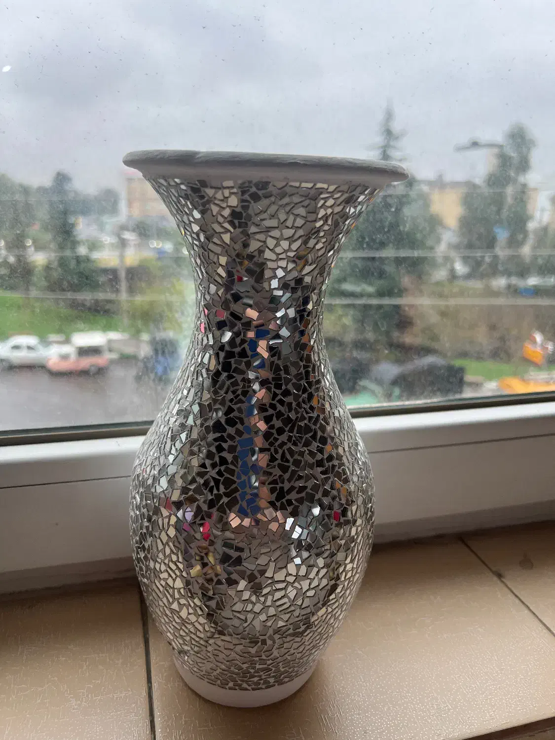 گلدان اینه کاری سفالی|صنایع دستی و سایر لوازم تزئینی|رشت, امین الضرب|دیوار