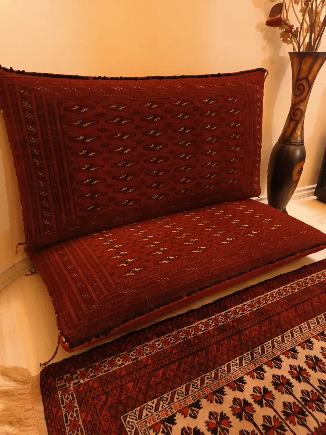 سه  جفت پشتی دست بافت کاملانو و  قالیچه دست بافت|فرش|مشهد, هنرستان|دیوار