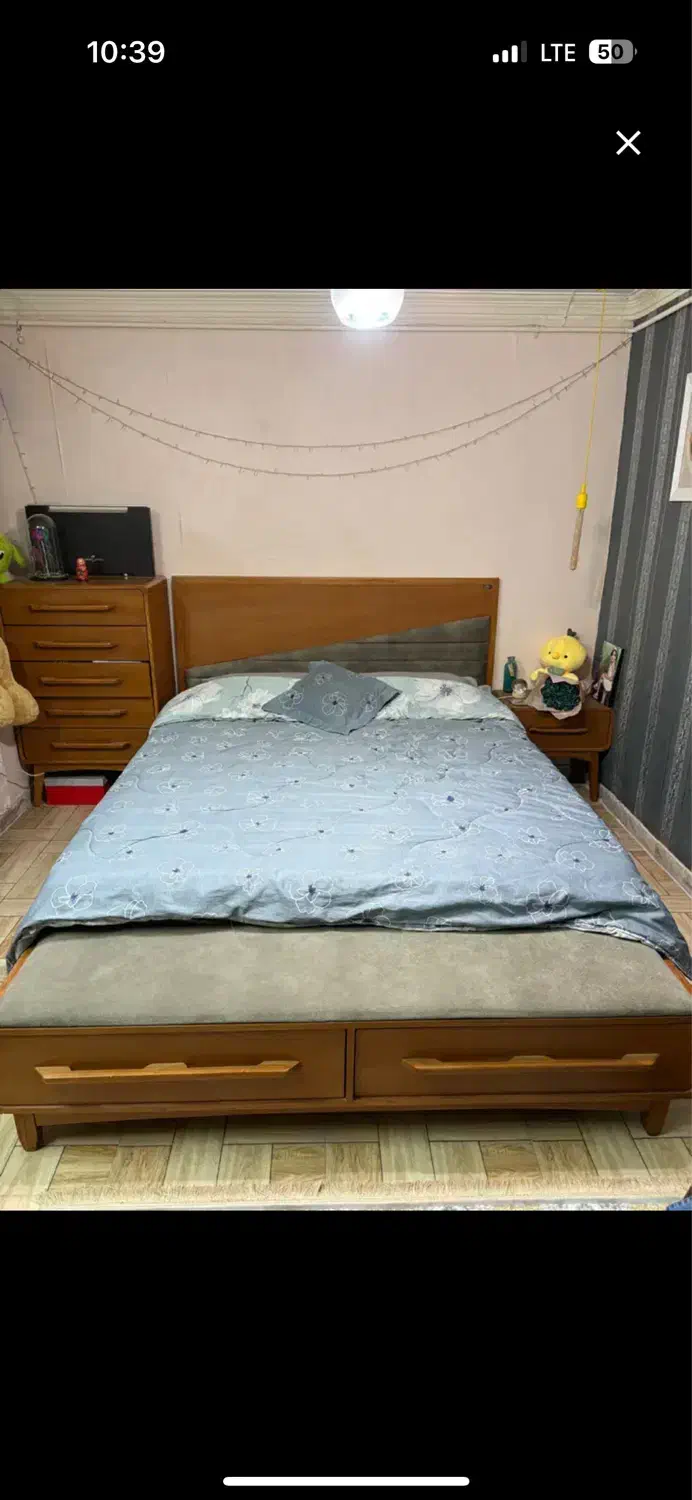 تخت چوب دونفره با پاتختی|تخت و سرویس خواب|یزد, |دیوار