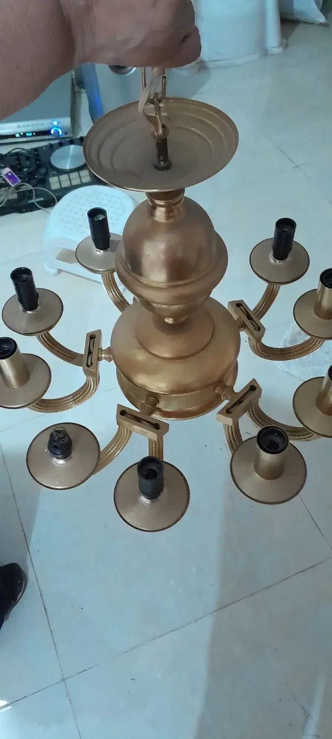 لوسر ۱۰ شاخه برنجی  و دیوار کوب|لوستر و چراغ آویز|لنگرود, |دیوار