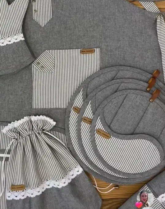 سرویس آشپزخانه پارچه ای طوسی|سفره، حوله، دستمال آشپزخانه|شهرکرد, |دیوار