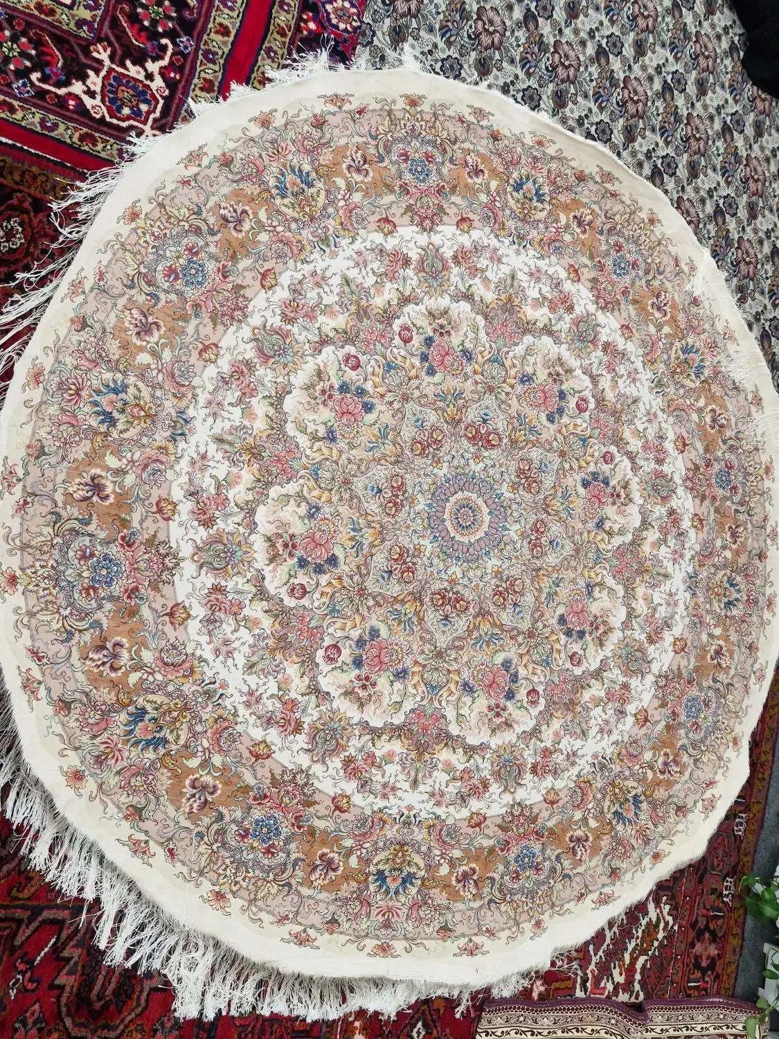 فرش دایره  خطیبی (۲×۲)رنج ۵۰  ابریشم|فرش|تبریز, |دیوار
