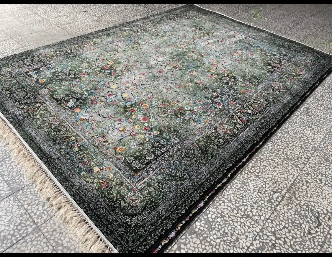 فرش جذاب طرح فلورا از فرش خلیج وزرا وینتیج سبز|فرش|ارومیه, |دیوار