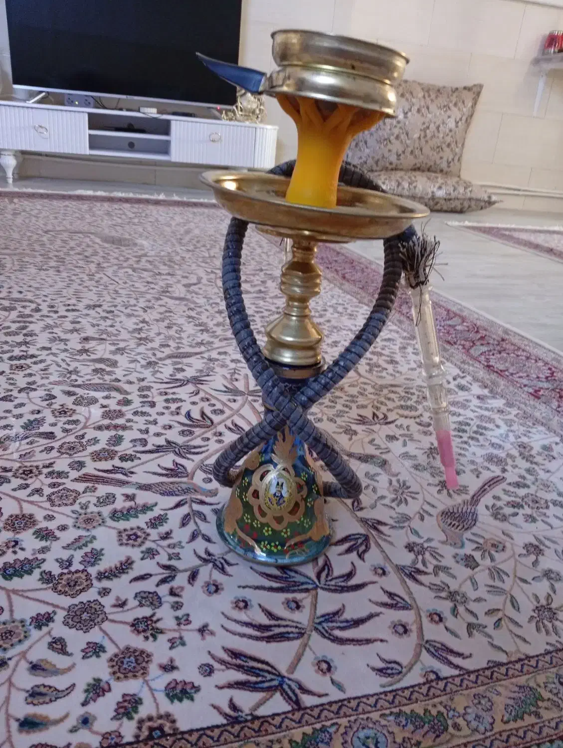 قلیان برنجی سنگین با سری سیلکونی|صنایع دستی و سایر لوازم تزئینی|ساوه, |دیوار
