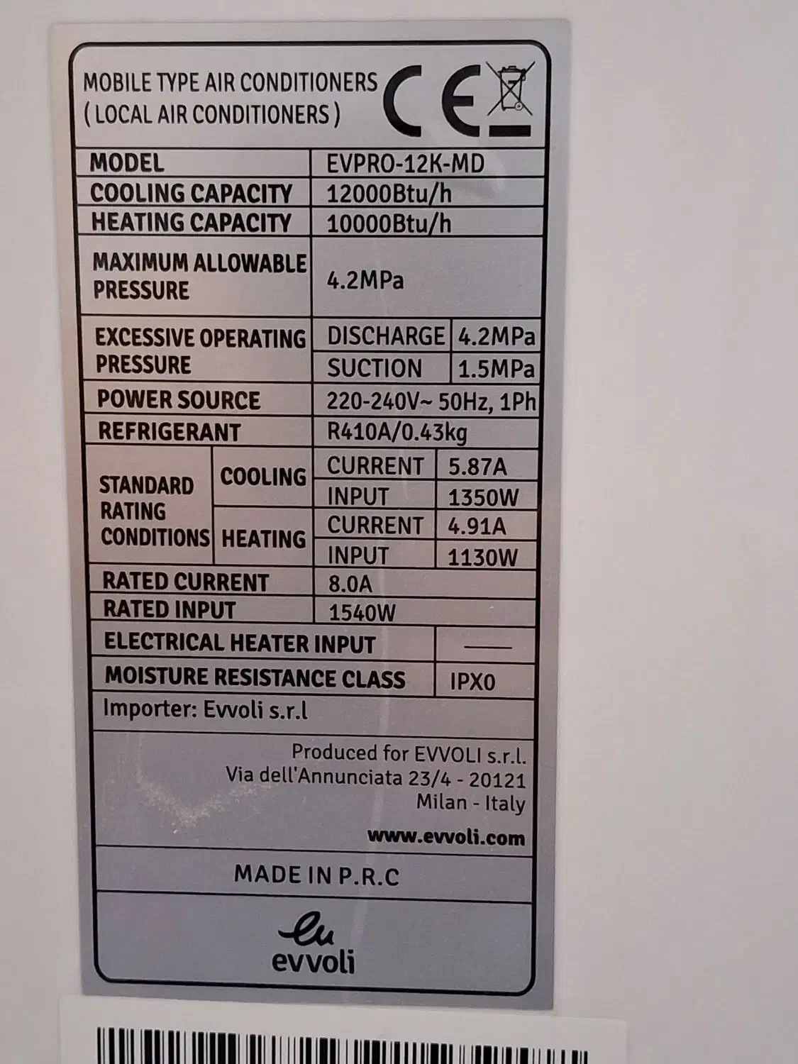 کولر گازی پرتابل ایوولی EVPRO-12K-MD|کولر گازی و فنکوئل|خرمآباد, |دیوار