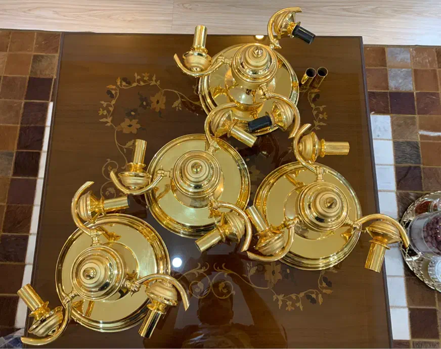 4 عدد لوستر سه شعله سقفی آب طلا کاری|لوستر و چراغ آویز|اهواز, کیانپارس |دیوار