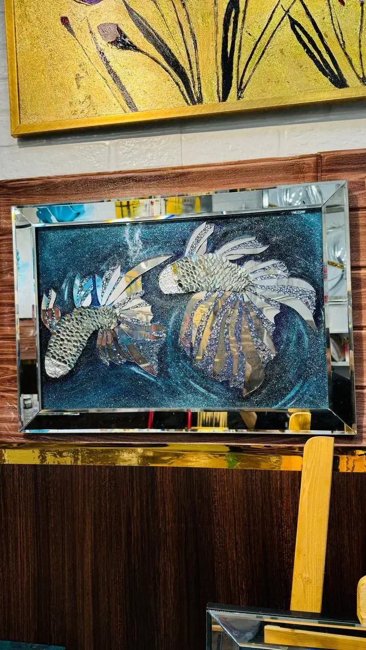 تابلو آینه کاری رقص ماهی ها ابعاد ۷۰در۵۰|تابلو، نقاشی، عکس|رشت, گلزاران|دیوار