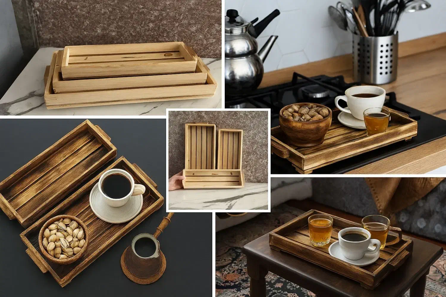 سینی چوبی ست سه تایی اردوخوری|ظروف سرو و پذیرایی|میبد, |دیوار