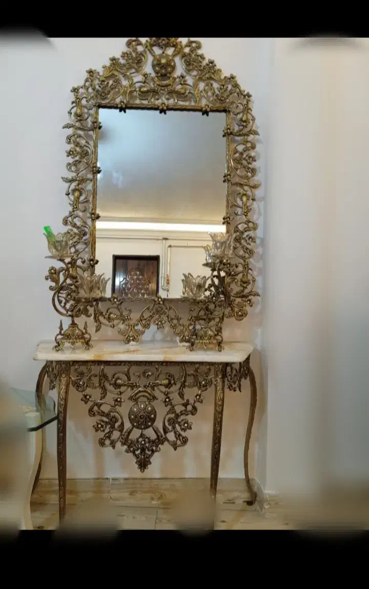 اینه اینه کنسول تمام برنز قدیمی سیاه قلم|بوفه، ویترین، کنسول|تبریز, |دیوار