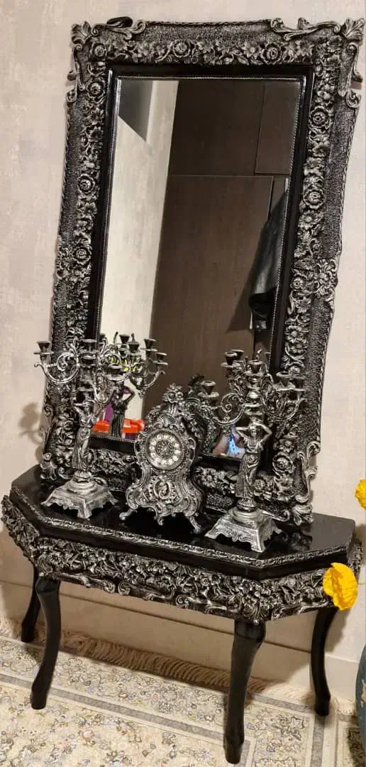 اینه کنسول همراه با شمعدان و ساعت در حد نو|بوفه، ویترین، کنسول|آباده, |دیوار