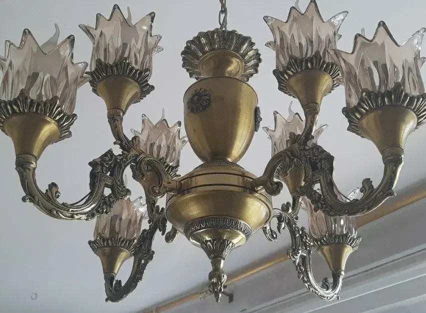 لوستر برنز و برنج اصل جفت ۸شعله،شامپاین طلایی|لوستر و چراغ آویز|زنجان, |دیوار