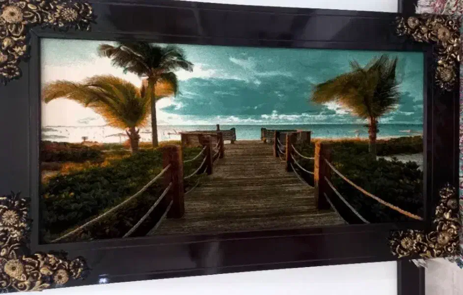 تابلوفرش منظره ساحلی با قاب مشکی سلطنتی|تابلو فرش|رفسنجان, |دیوار