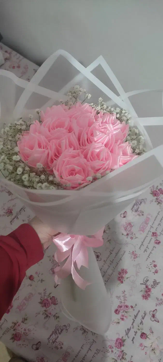 گل روبانی صورتی|گل مصنوعی|زنجان, |دیوار