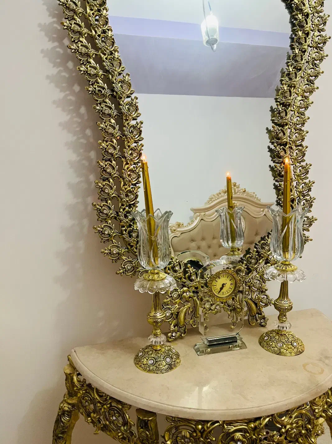 آینه شمعدون کنسول برنز|بوفه، ویترین، کنسول|سیرجان, |دیوار