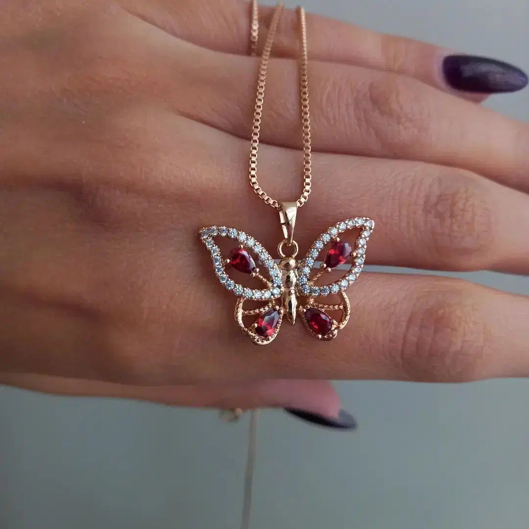 گردنبند طرح پروانه قرمز مارک ژوپینگ ابکاری طلا|بدلیجات|تهران, طیب|دیوار