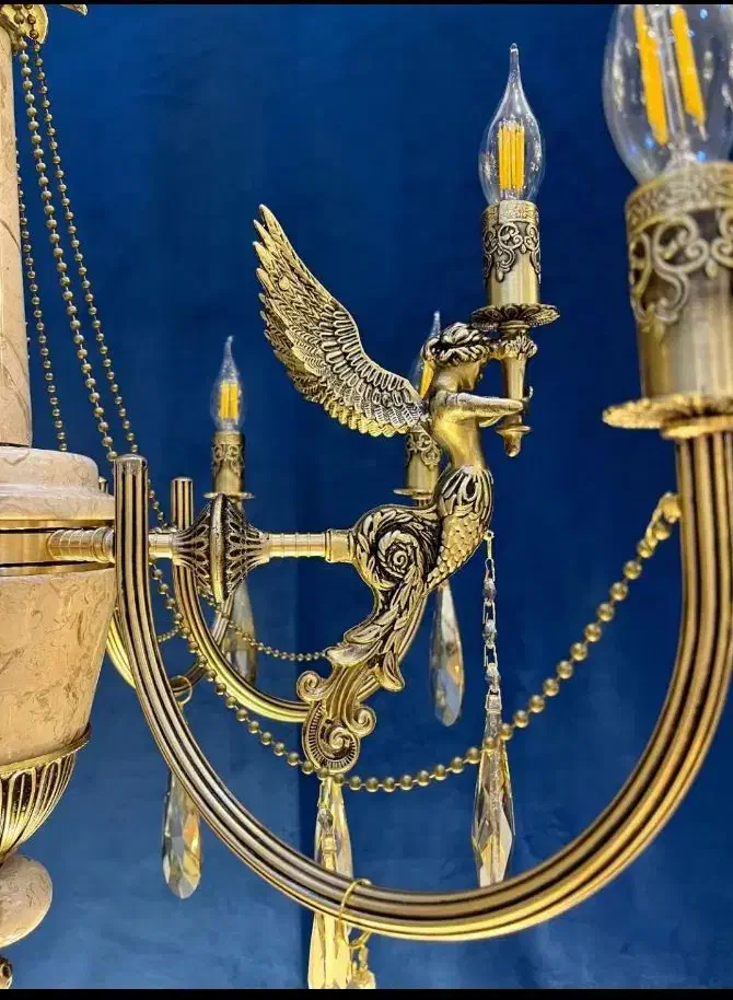 تولیدی لوستر،لوستر سنگی کلاسیک9شاخه برنج مدل فرشته|لوستر و چراغ آویز|اراک, |دیوار