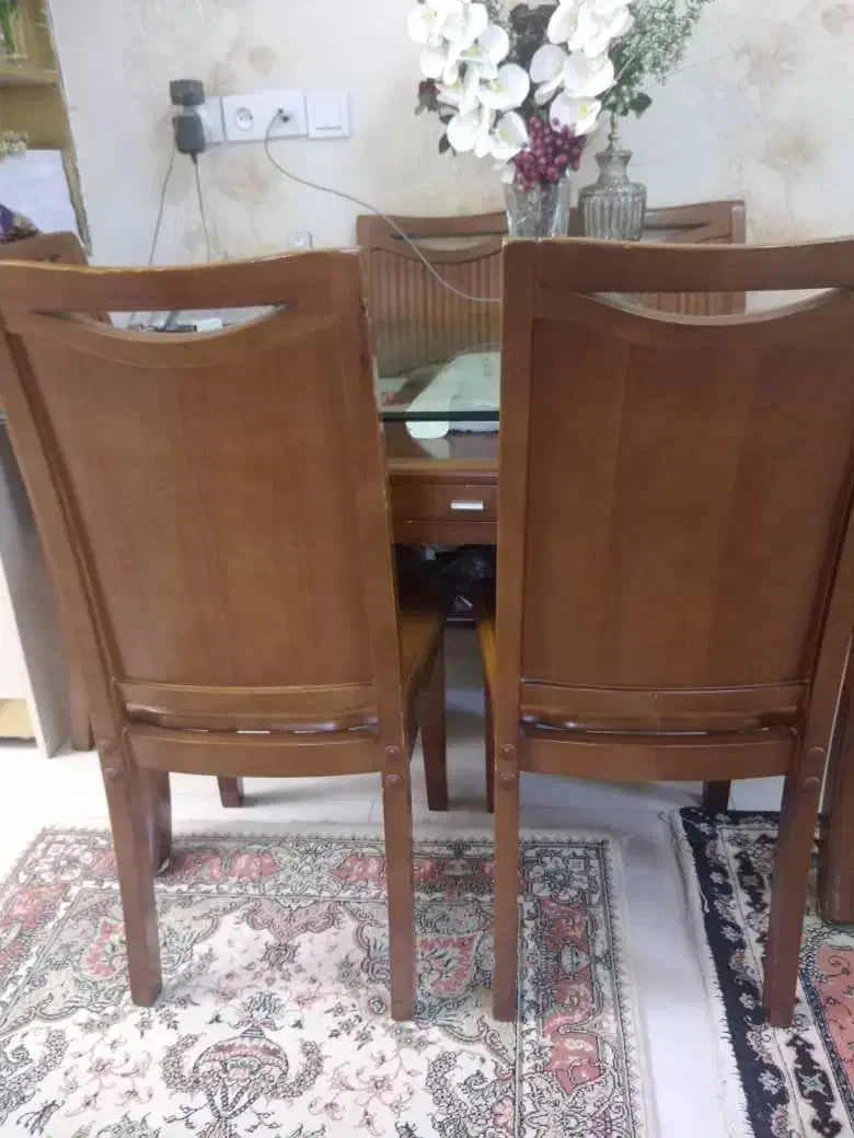 یک دست میز ناهارخوری خارجی چوب راش و شیشه 6 نفره|میز و صندلی غذاخوری|شیراز, بهارستان|دیوار