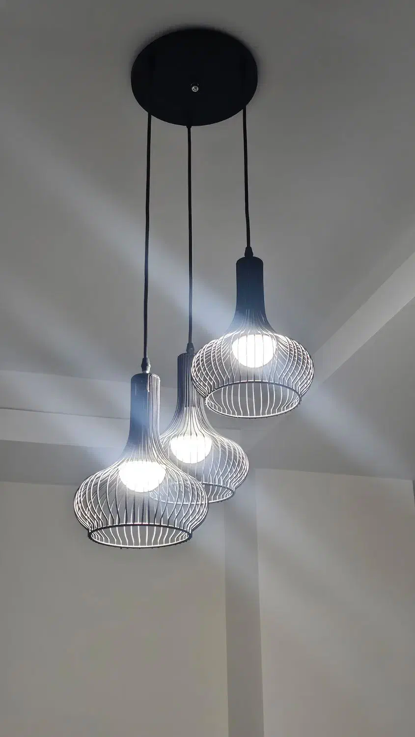 لوستر سه آویز فلزی مشکی|لوستر و چراغ آویز|قزوین, |دیوار