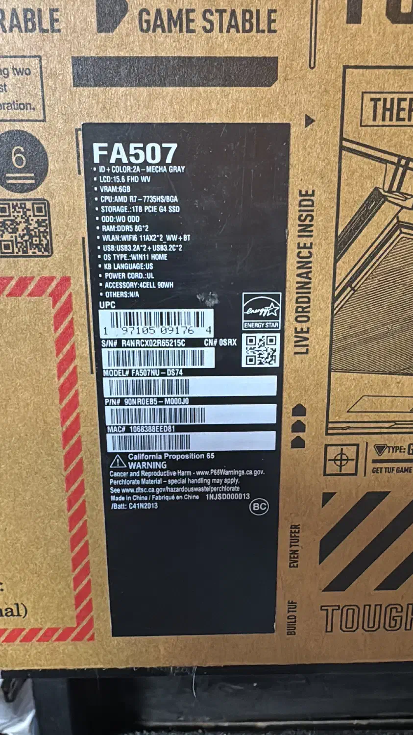 Asus tuf 507 rayzan 7 7735 ram16ssd1tb4050rtx 6gb|رایانه همراه|تهران, میرداماد|دیوار