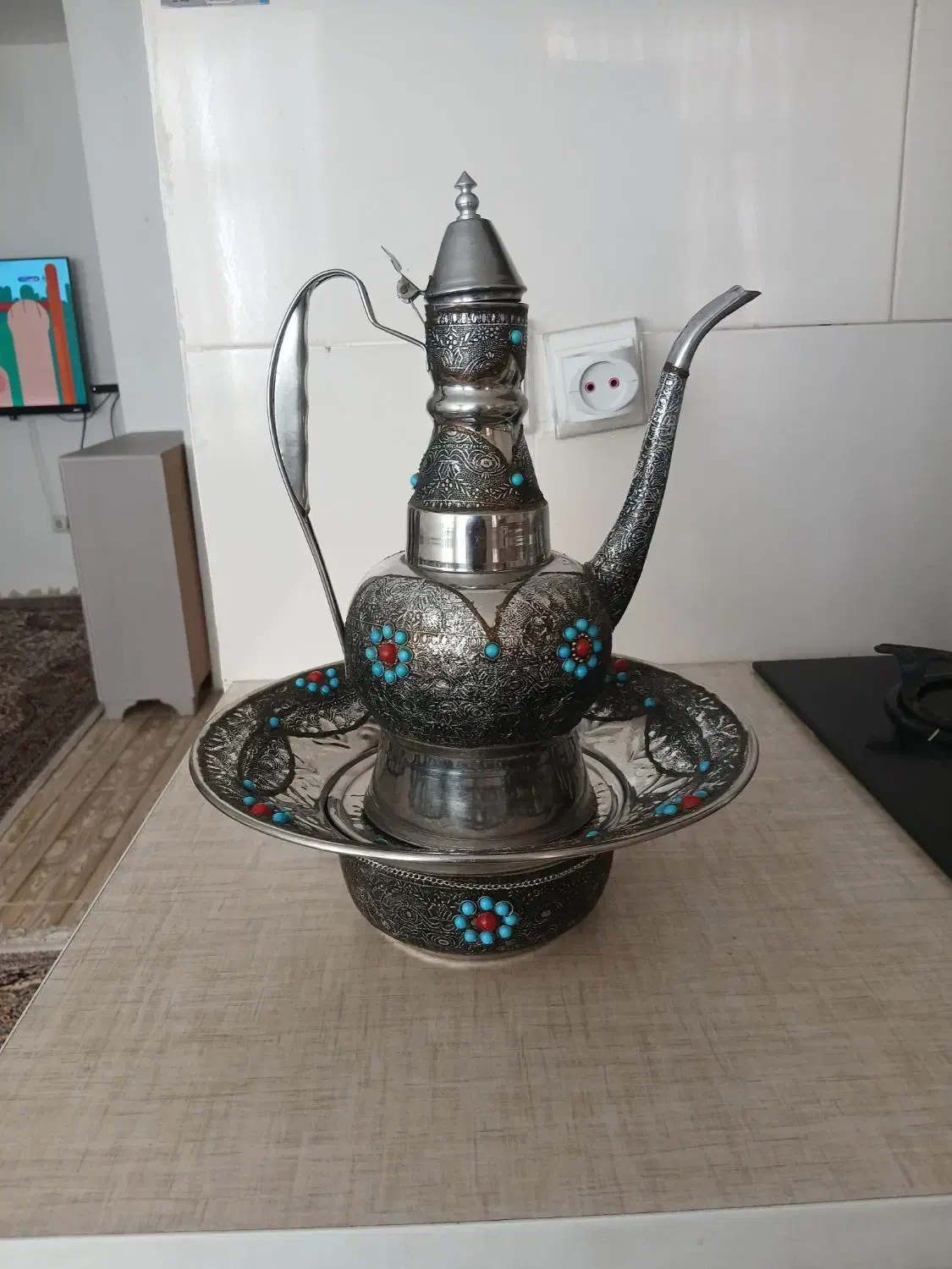 آفتابه لنگ دکوری خیلی زیبا شیک آنتیک نگین ها کاری|کلکسیون اشیاء عتیقه|پرند, فاز ۵|دیوار