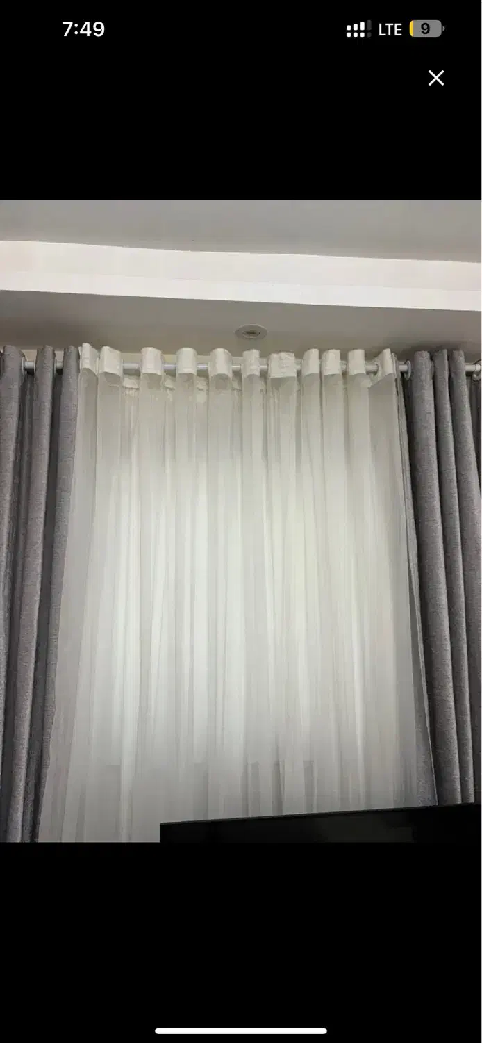 پرده سه تکه پتینه طوسی همراه زیرپرده|پرده، رانر، رومیزی|رشت, انصاری|دیوار