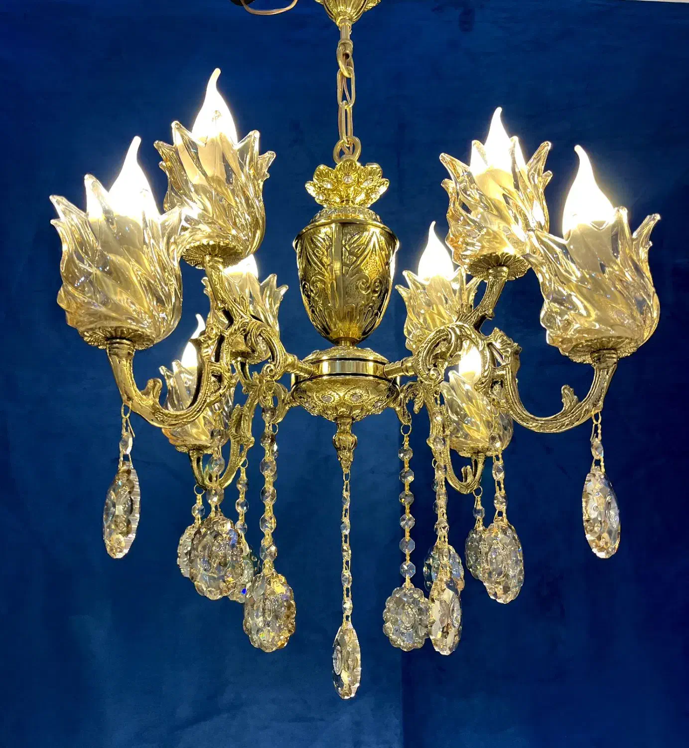 لوستراکولار برنجی ۴+۴جای روشنایی با سرپیچe14 برنج|لوستر و چراغ آویز|تهران, نعمتآباد|دیوار