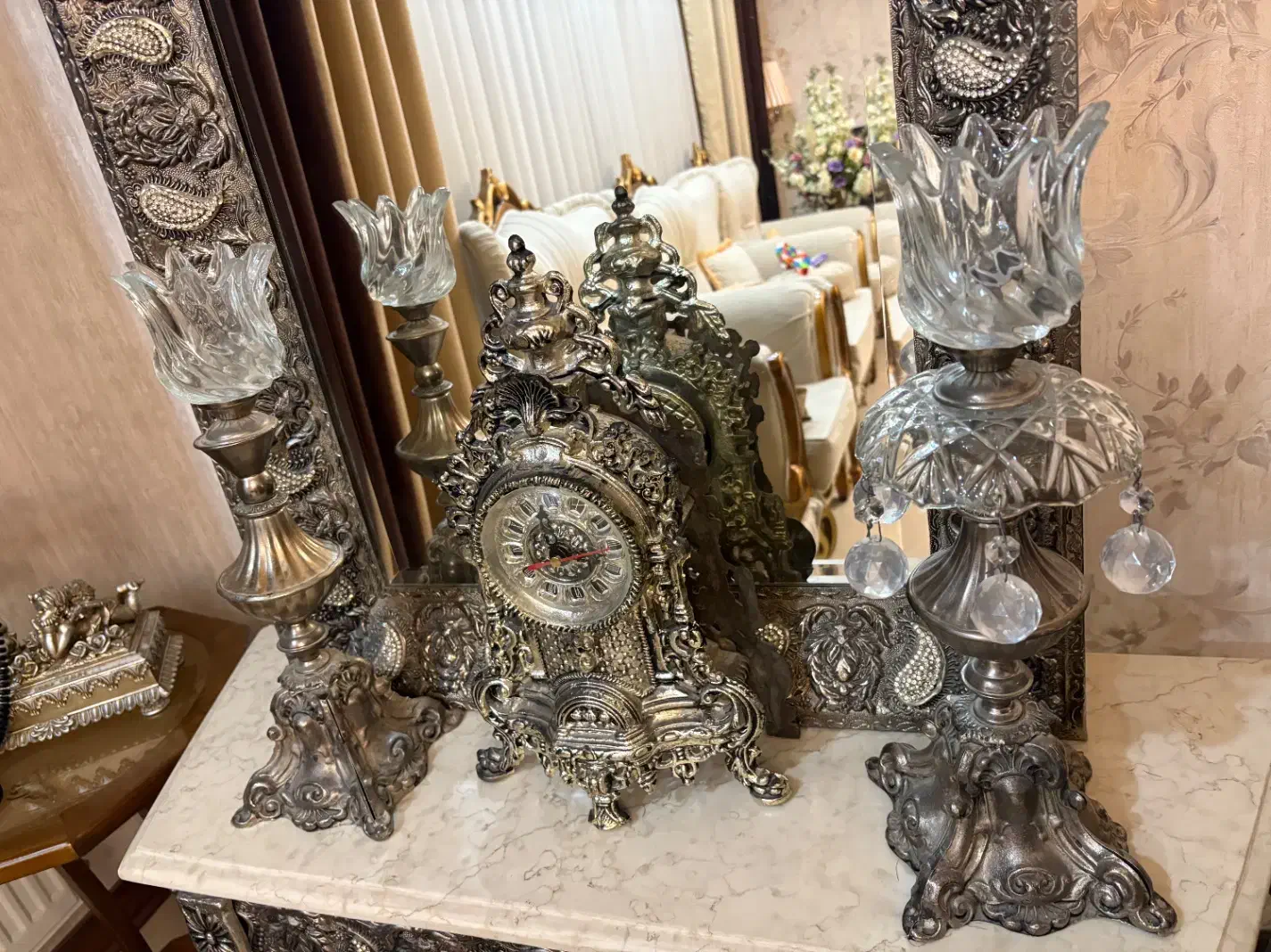 آینه وشمعدان برنج|آینه|قزوین, |دیوار