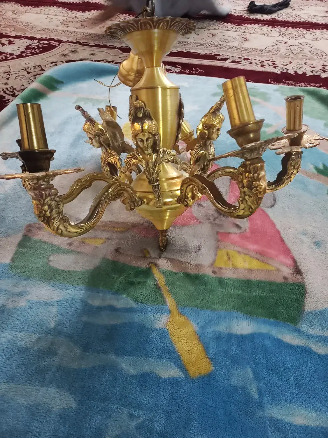 لوستر برنجی برنز 7 شاخه طرح فرشتگان|لوستر و چراغ آویز|تهران, اکباتان|دیوار