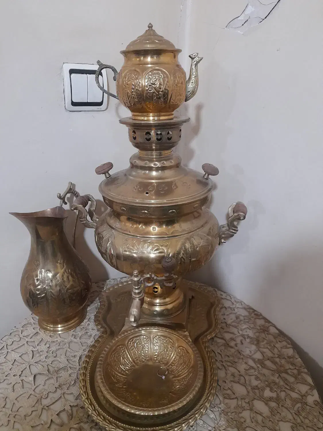 سماوربرنجی باروی میزی میزوپارچ باقوری کامل درحدنو|صنایع دستی و سایر لوازم تزئینی|قرچک, زیبا شهر|دیوار