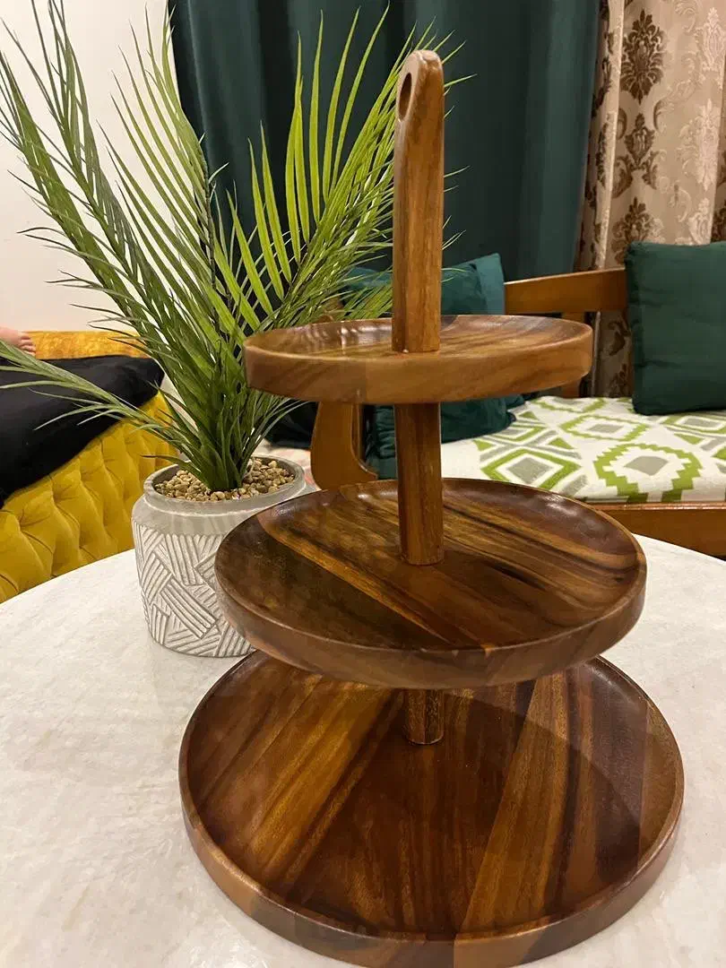 شیرینی خوری سه طبقه چوبی تایلندی|ظروف سرو و پذیرایی|کیش, |دیوار