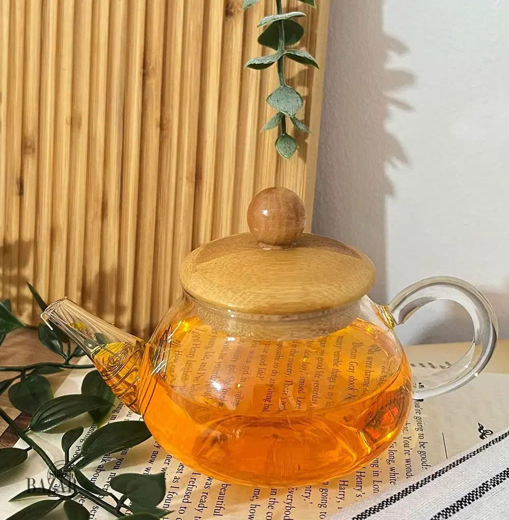 قوری زعفران تمام پیرکس و در بامبو|قوری، کتری، قهوه‌ساز دستی|بندر انزلی, کارآموزی|دیوار