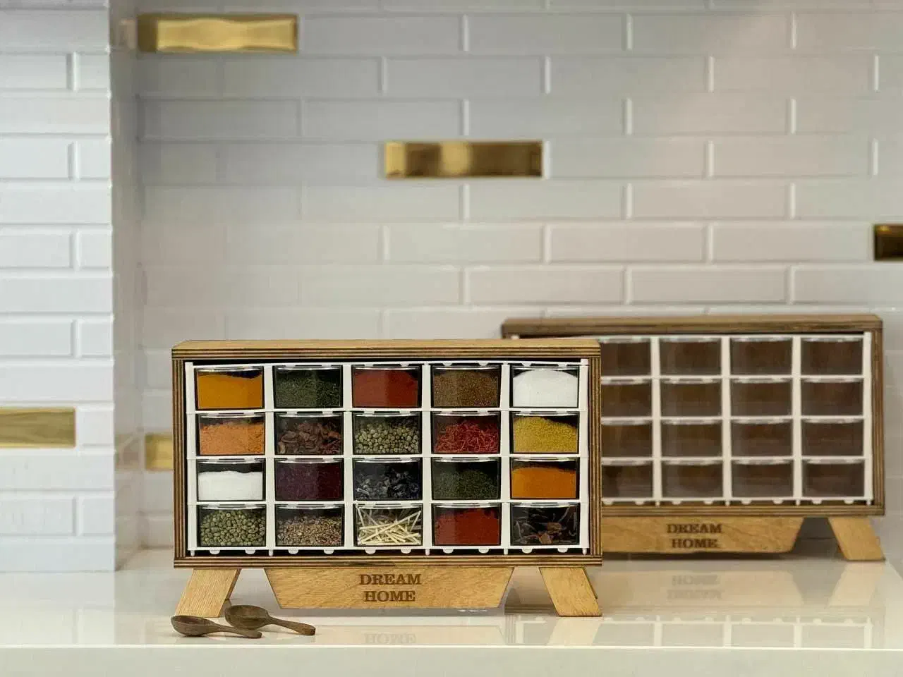 استند جا ادویه کشو دار چوبی|ظروف نگهدارنده، پلاستیکی، یک‌بارمصرف|آفتاب, |دیوار