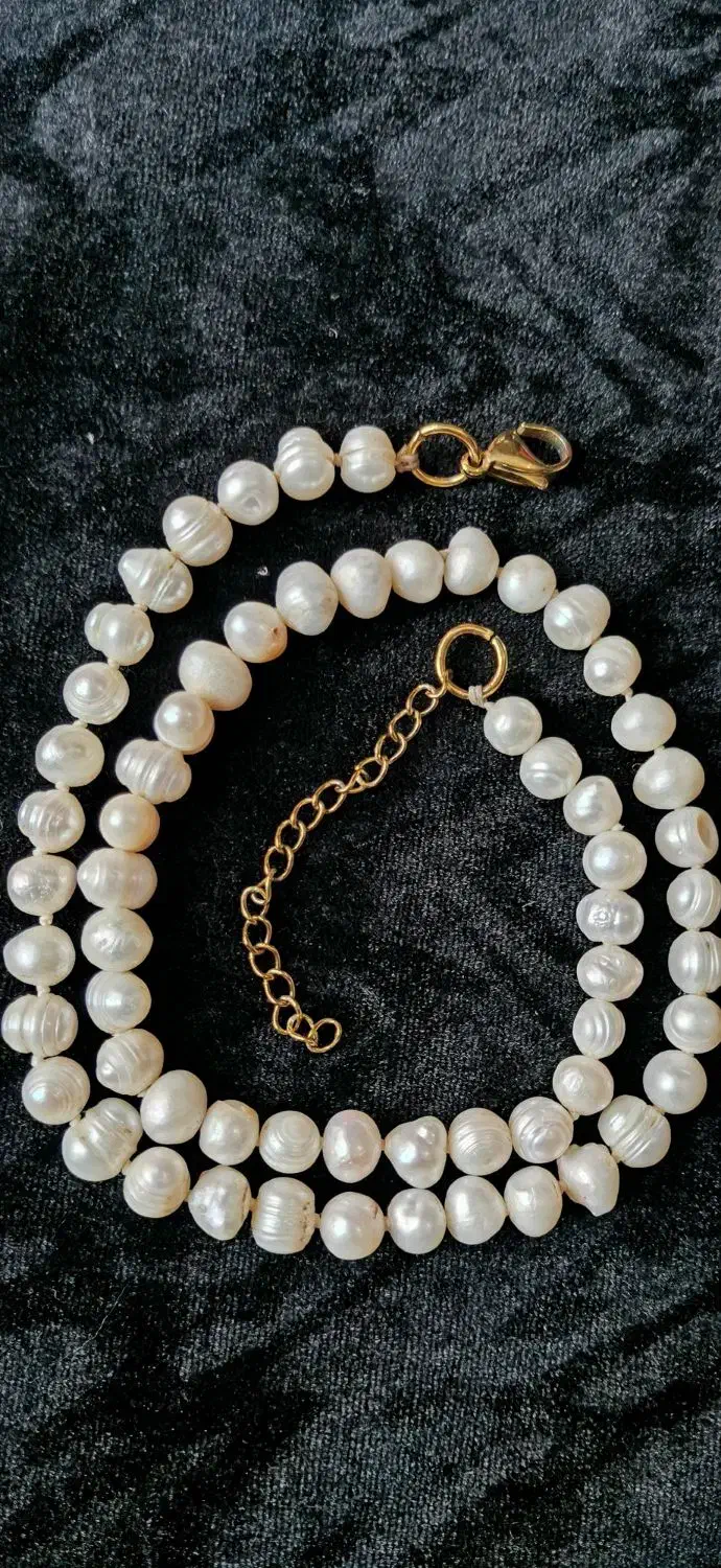 گردنبند مروارید پرورشی استیل ۳۱۶ آبکاری ۷ لایه طلا|جواهرات|پرند, فاز ۲|دیوار