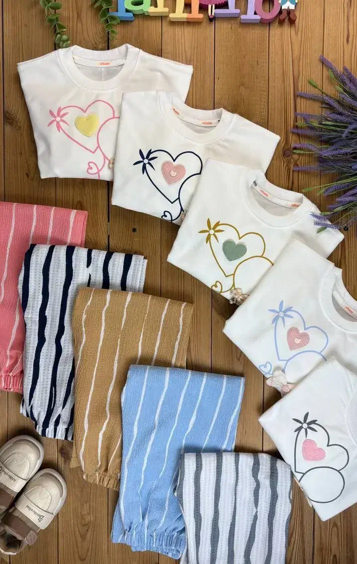 ست پارچه پنبه با شلواربگ مراکشی طرح قلب برجسته|کفش و لباس بچه|تبریز, |دیوار