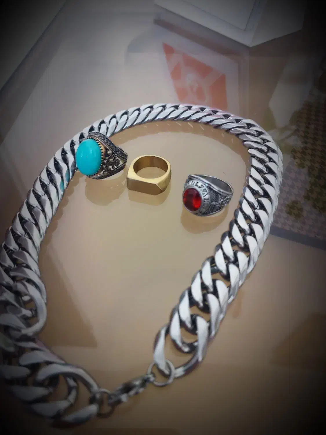 زنجیر استیل اصل انگلیس با تعدادی انگشتر|بدلیجات|تهران, خواجه نظام الملک|دیوار