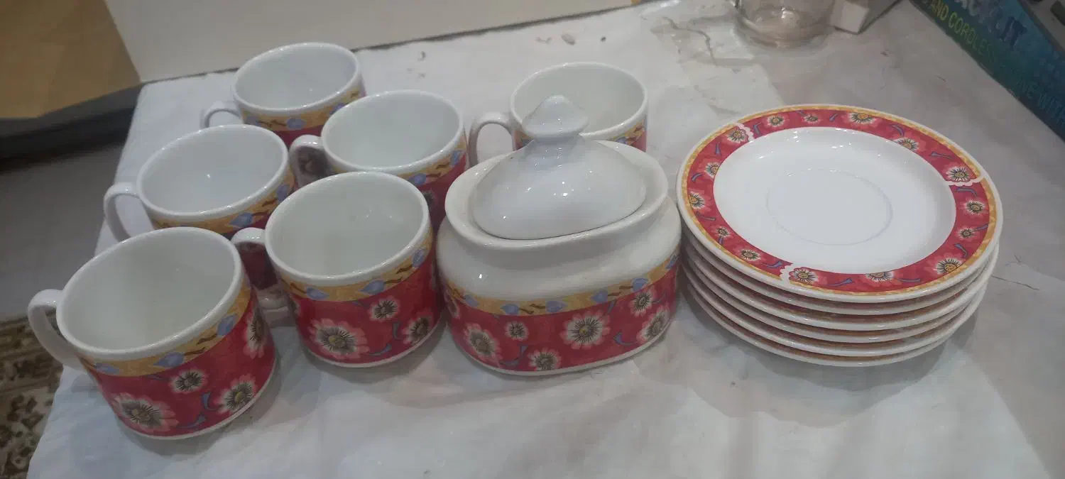 ست فنجان ونلبکی با قندان|ظروف سرو و پذیرایی|رشت, معلولین|دیوار