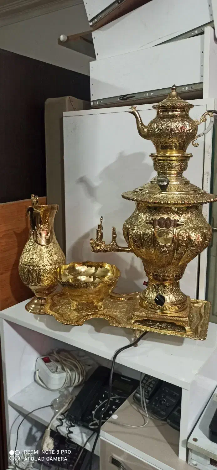 ست کامل سماور ورق طلا 14عیار|سماور، چای‌ساز، قهوه‌ساز|ارومیه, |دیوار