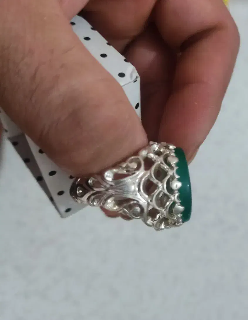 انگشتر عقیق سبز خراسان اصل رکاب ایتالیایی|جواهرات|قم, شهرک توانیر|دیوار