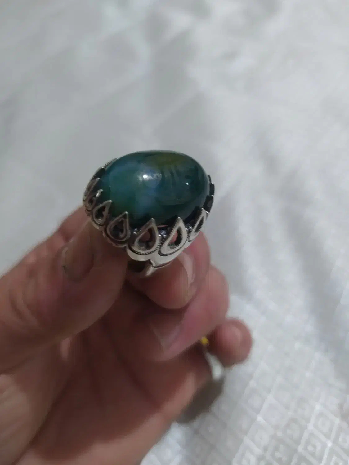 انگشتر عقیق سبز خراسان نقره و رکاب دور اشکی|جواهرات|آستانه اشرفیه, |دیوار