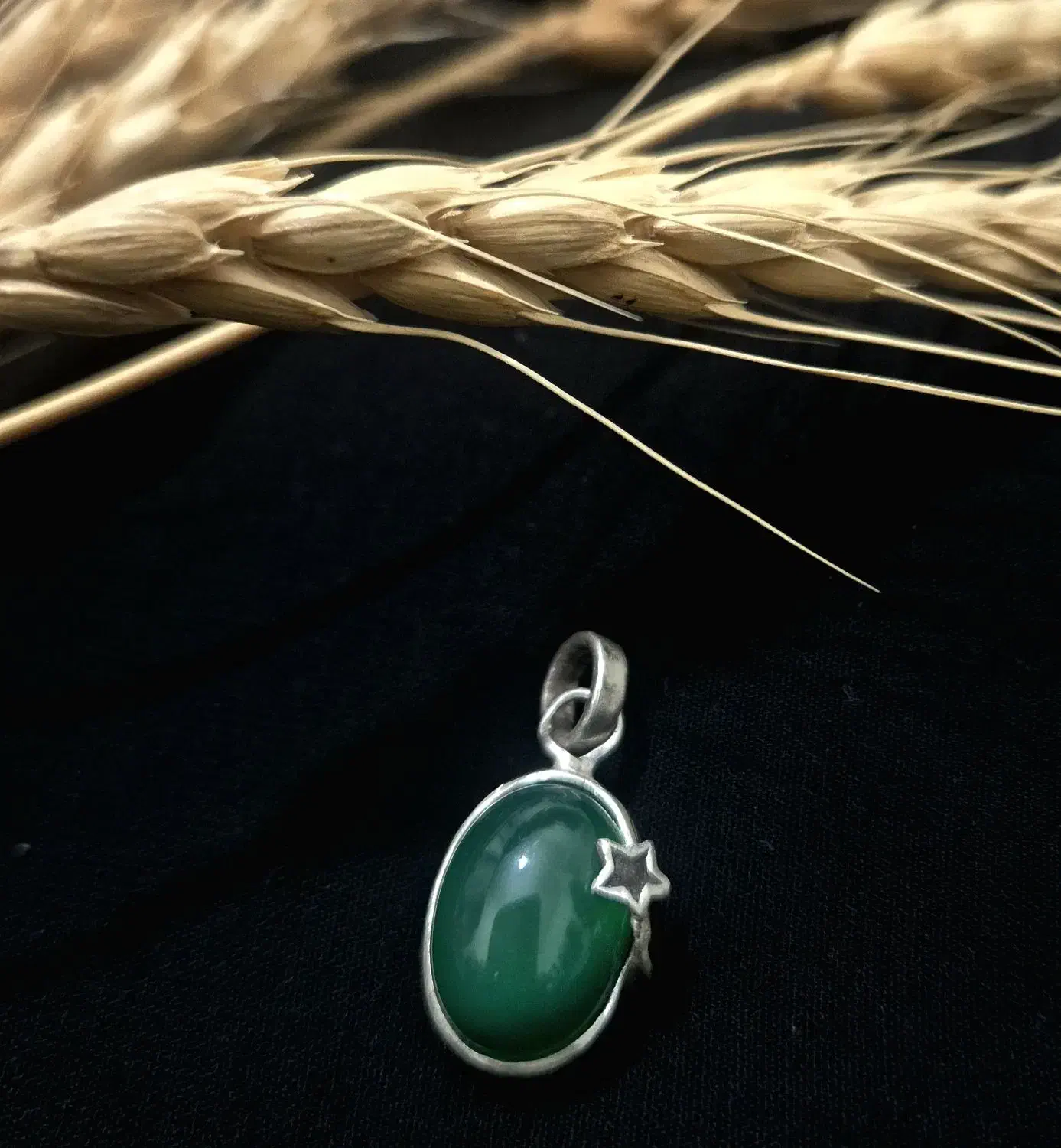 پلاک نقره عیار ۹۲۵ با سنگ عقیق سبز|جواهرات|کرمانشاه, |دیوار