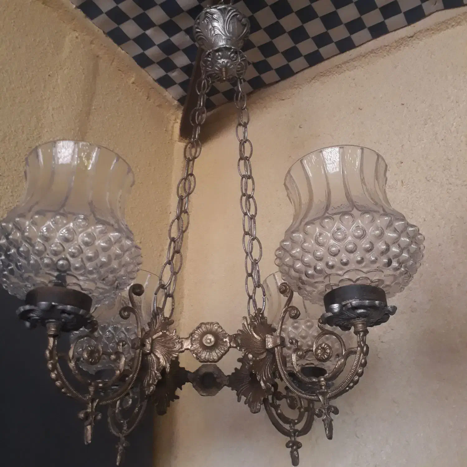 لوستر برنجی شمعدان قدیمی مناسب بوم‌گردی و کافه|کلکسیون اشیاء عتیقه|شاهین‌شهر, نبوت|دیوار