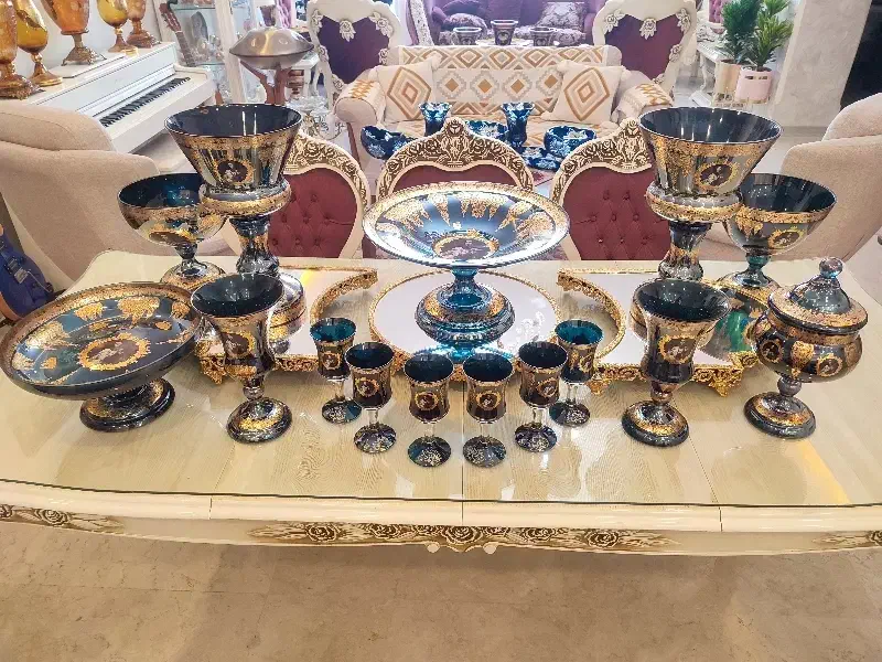 کریستال وارداتی طلاکوب ثابت رانر میوه خوری  مهاجرت|ظروف سرو و پذیرایی|قم, نخودی|دیوار