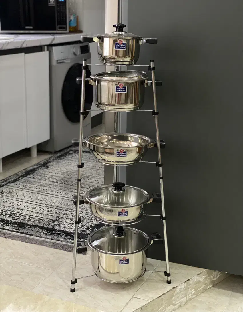 استند قابلمه ۵ طبقه تمام استیل سنگین نو نو|آب‌چکان و نظم‌دهنده ظروف|محمدیه-قزوین, |دیوار