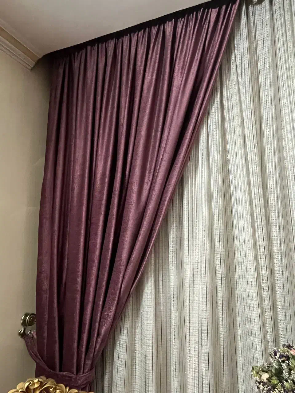 پرده پذیرایی با دسته مخمل شانل|پرده، رانر، رومیزی|مشهد, آزادشهر|دیوار