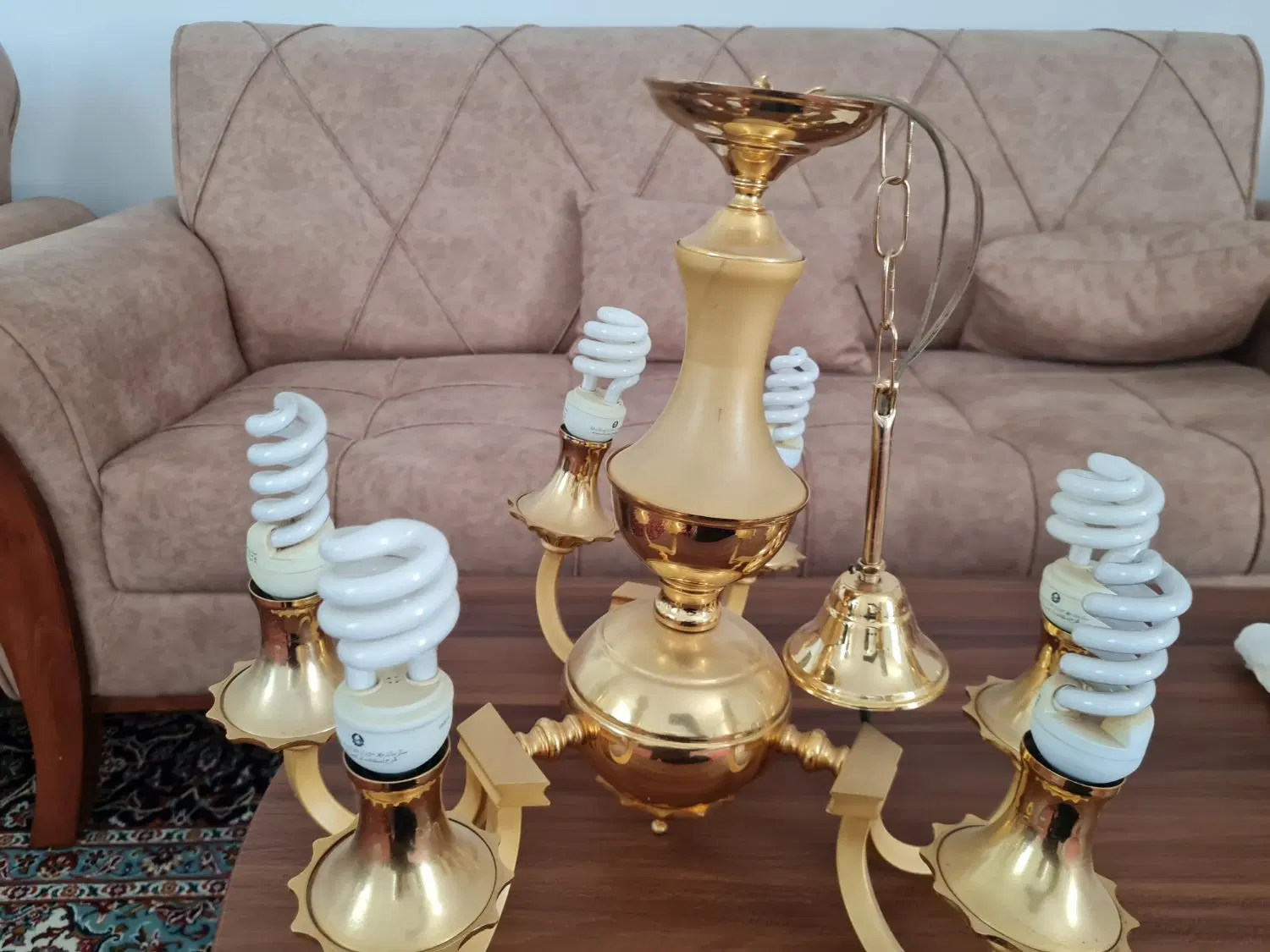 لوستر سه شاخه شش شعله آبکاری طلا|لوستر و چراغ آویز|کرمانشاه, |دیوار