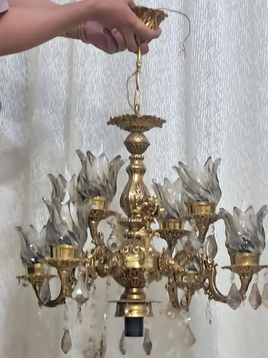 لوستر ودیوراکوب زیبا برنجی اصل|لوستر و چراغ آویز|شاندیز, |دیوار